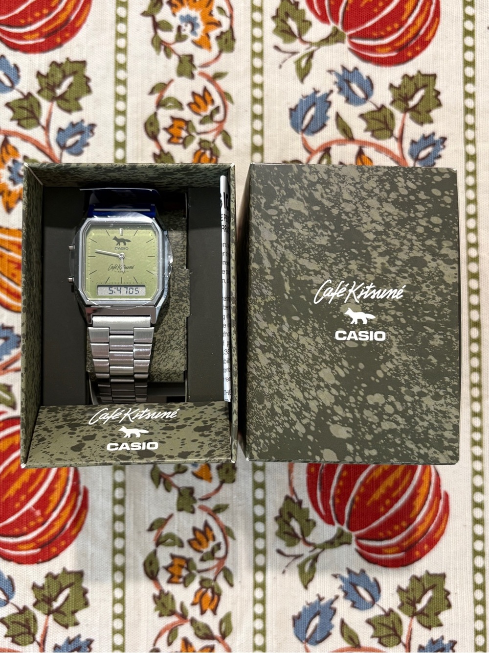 Casio x Maison Kitsune Cafe AQ-230ECK-3A Silver/Matcha - In Hand